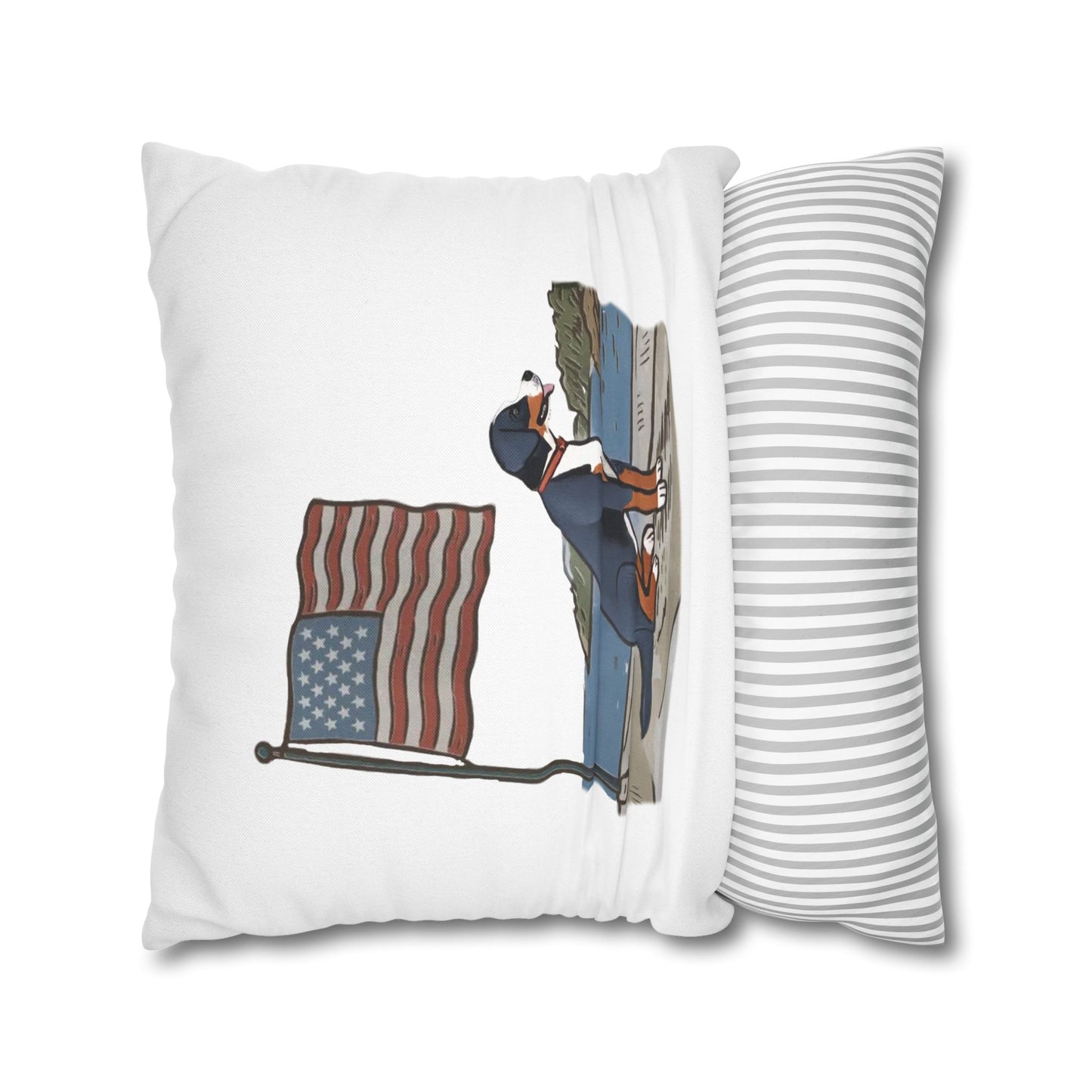 Patriotic Summer Greater Swiss Mountain Dog Pillow Cover, Hand Drawn, Double-Sided Graphics, Swissy, GSMD