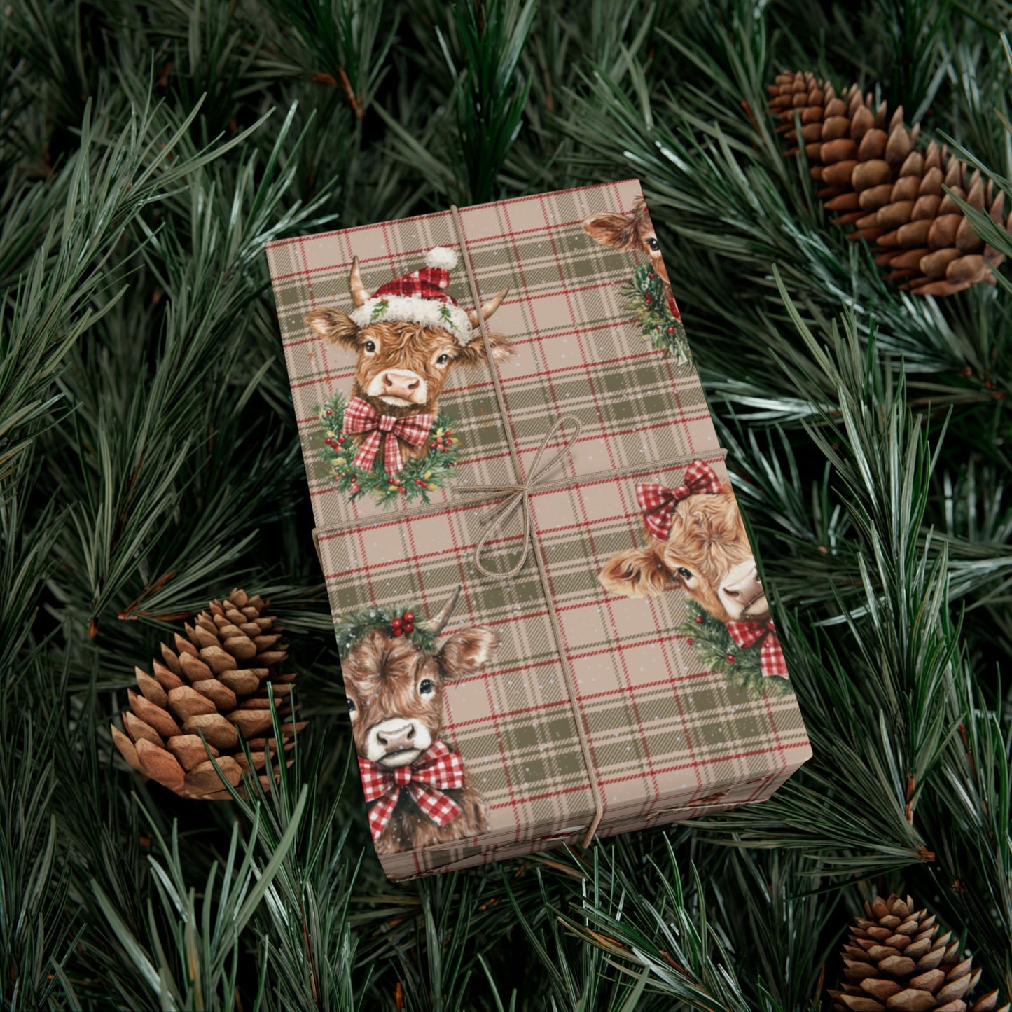 Christmas Highland Cows Wrapping Paper, Farmhouse Vintage Rustic Plaid Classic Vintage Gift Wrap, Christmas Paper, Gift Wrap, Kraft Paper