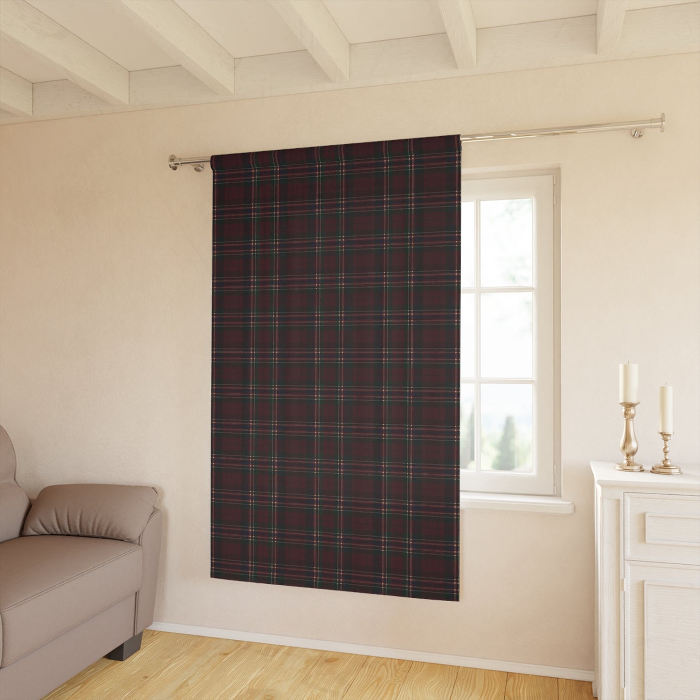 Christmas Tartan Plaid Window Curtain Panel