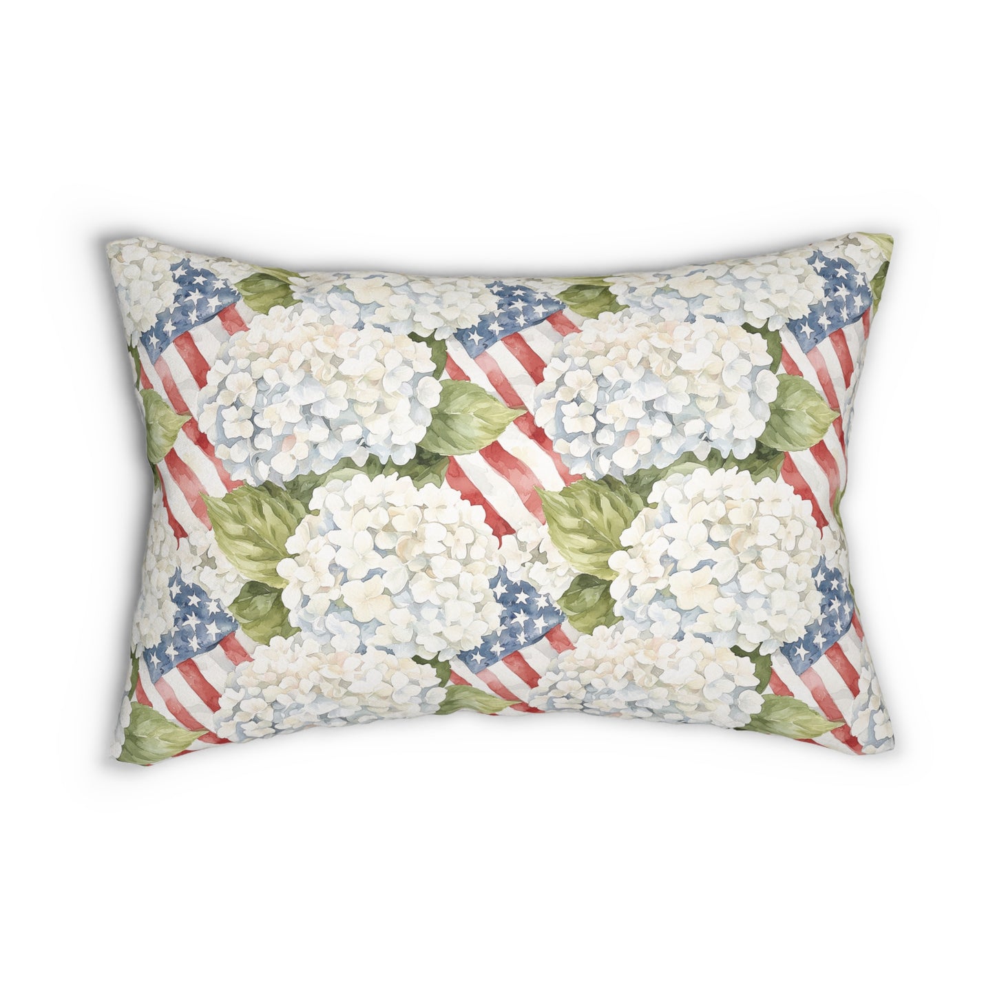 Patriotic Hydrangea Lumbar Pillow with Cover, Summer Farmhouse Decor, Double Sided Graphics