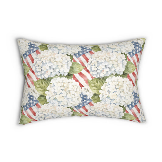 Patriotic Hydrangea Lumbar Pillow with Cover, Summer Farmhouse Decor, Double Sided Graphics