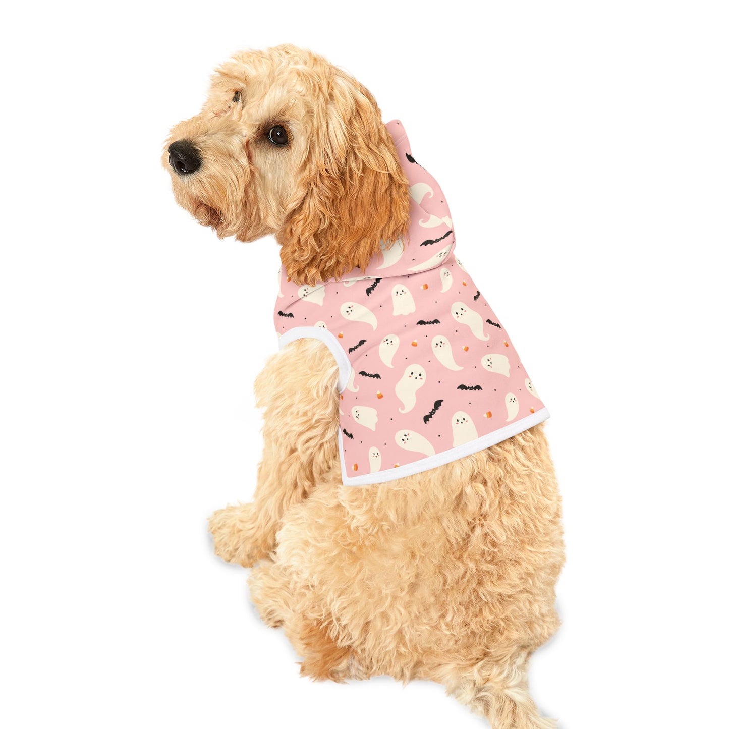 Spooky Bats and Ghosts Halloween Hoodie, Dog Costume Pet Hoodie, Trick or Treat Halloween Dog Hoodie, Pink Cute Spooky