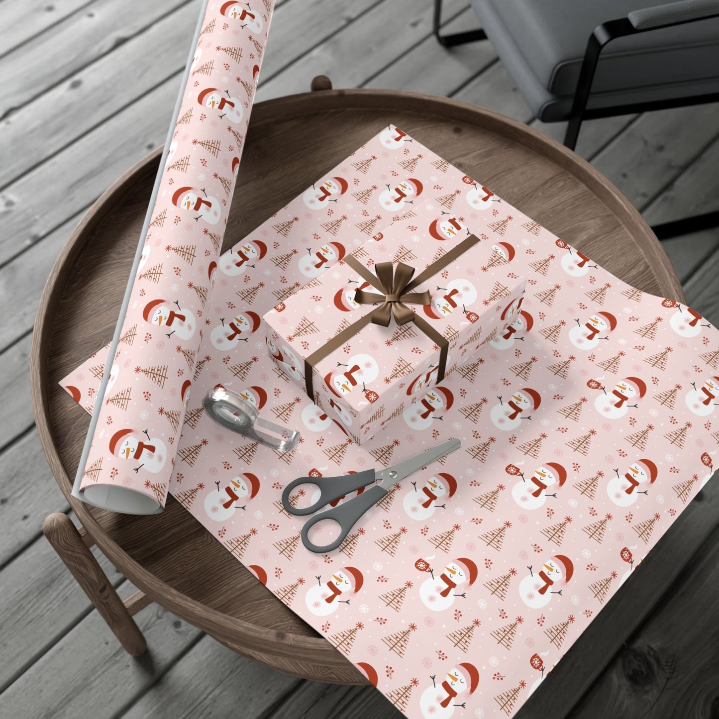 Kids Pink Snowman Wrapping
