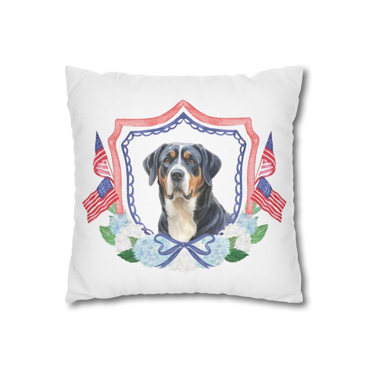 Summer Swissy in the USA, Greater Swiss Mountain Dog Pillow Cover, Hand Drawn, Double-Sided Graphics, Swissy, GSMD