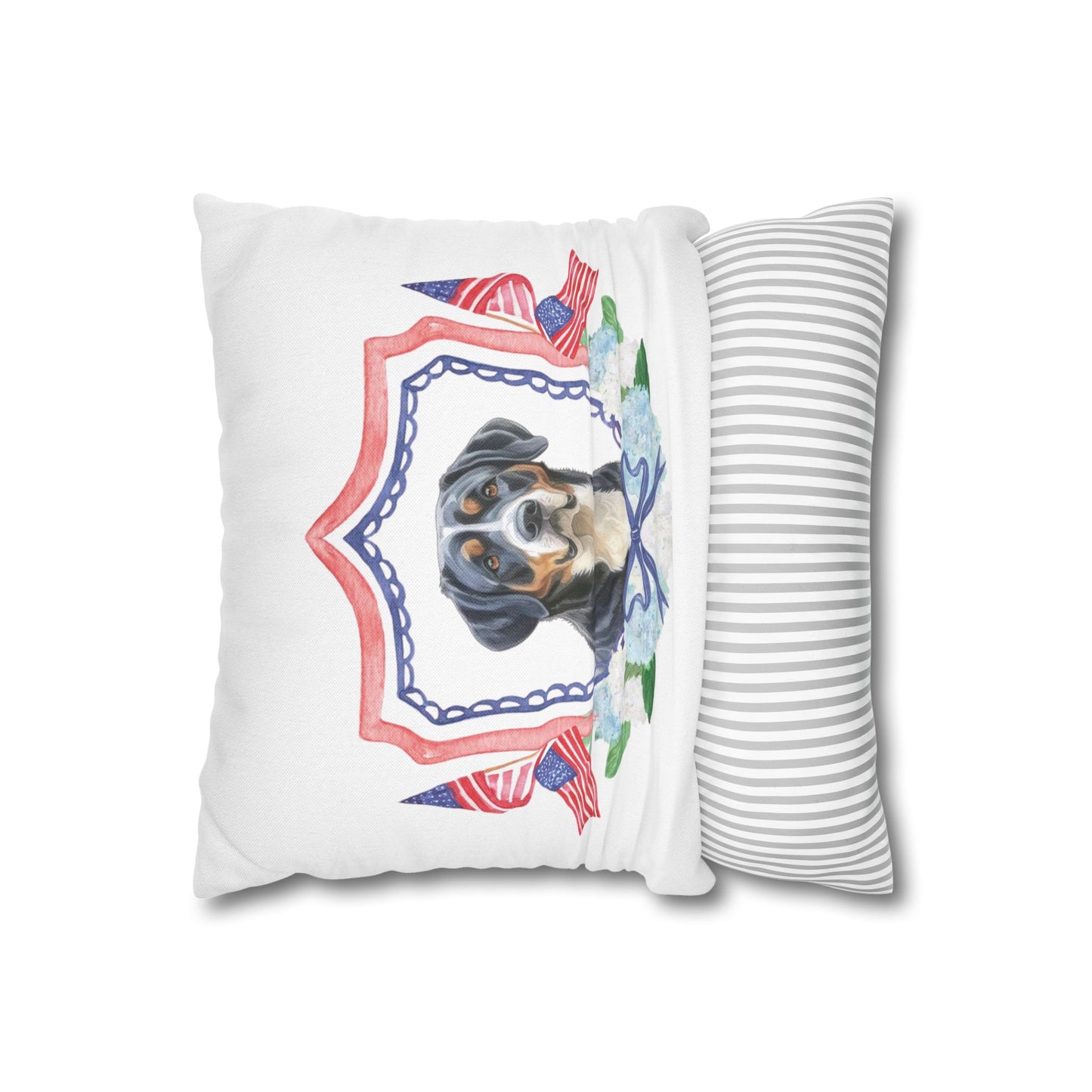 Summer Swissy in the USA, Greater Swiss Mountain Dog Pillow Cover, Hand Drawn, Double-Sided Graphics, Swissy, GSMD