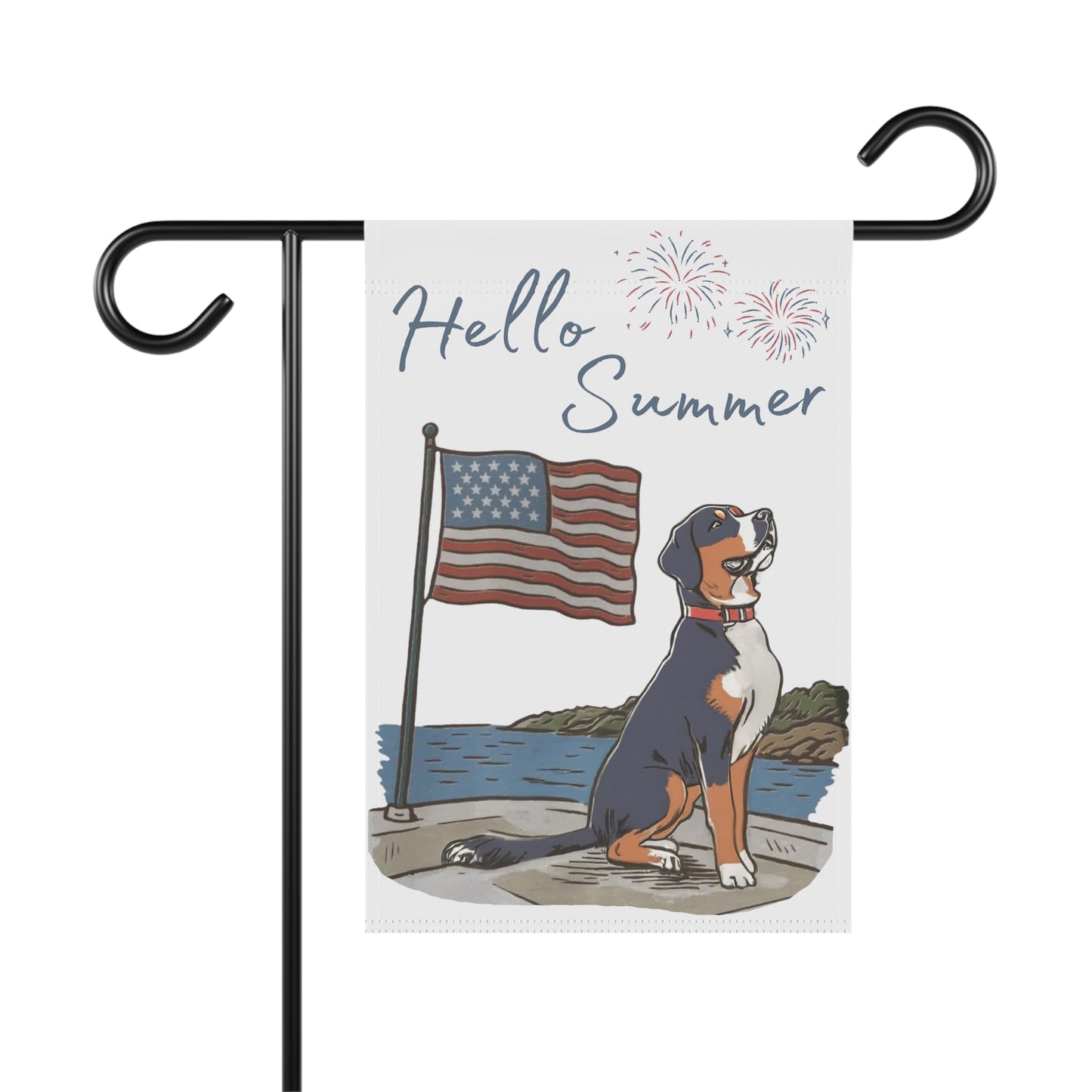Faded, Watercolor Greater Swiss Mountain Dog Garden Flag, Hello Summer Swissy Garden Flag, Watercolor Hand drawn Dog Flag, Double Sided
