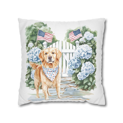 Summer Golden Retriever Pillow Cover, Double Sided, Hand drawn, Watercolor Golden Retriever Patriotic Pillow Cover
