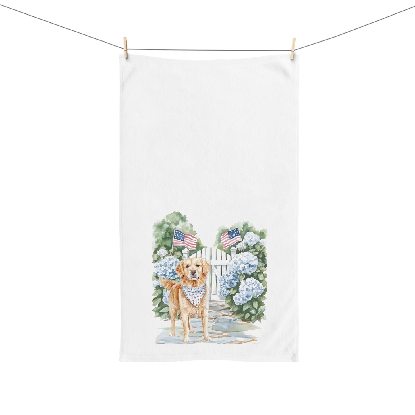 Golden Retriever Summer Patriotic Hand Towel for Bath and Kitchen