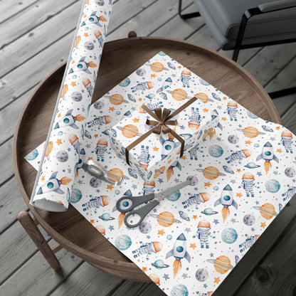 Space Astronaut Kids Wrapping Paper, Baby Shower Gift Wrap Roll, Birthday Gift Wrap, Boys Birthday