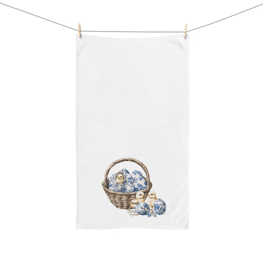 Chinoiserie Easter Chicks Hand Towel for Kitchen and Bath, Spring Home Decor, Easter, Cottage style, Blue Toile Easter