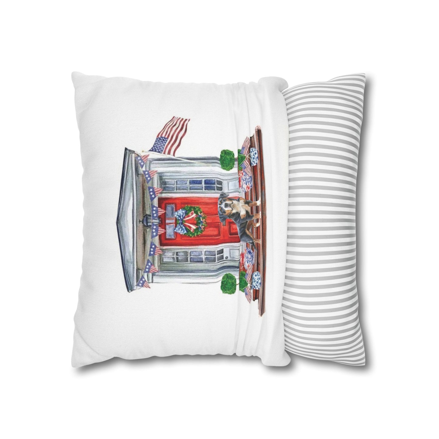 Summer Swissy in the USA, Greater Swiss Mountain Dog Pillow Cover, Hand Drawn, Double-Sided Graphics, Swissy, GSMD