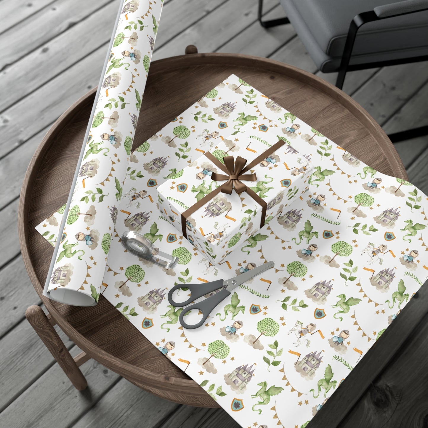 Children's Knights & Dragons Wrapping Paper, Gifts for Boys, Gifts for Kids Gift Wrap Roll, Birthday Gift Wrap