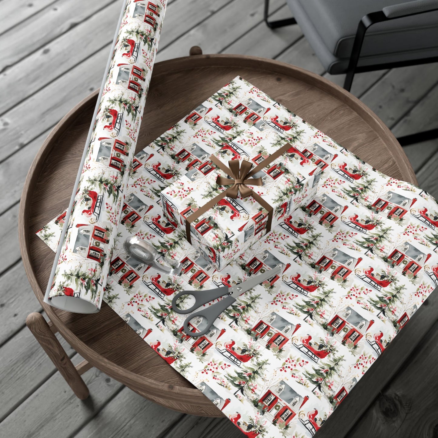 Christmas Abstract Snowy House & Sled