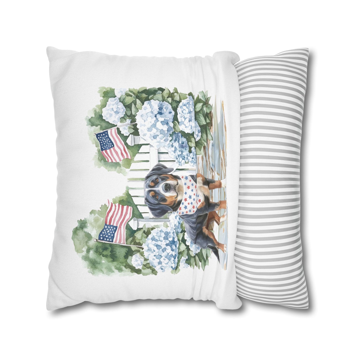 Patriotic Summer Greater Swiss Mountain Dog Pillow Cover, Hand Drawn, Double-Sided Graphics, Swissy, GSMD
