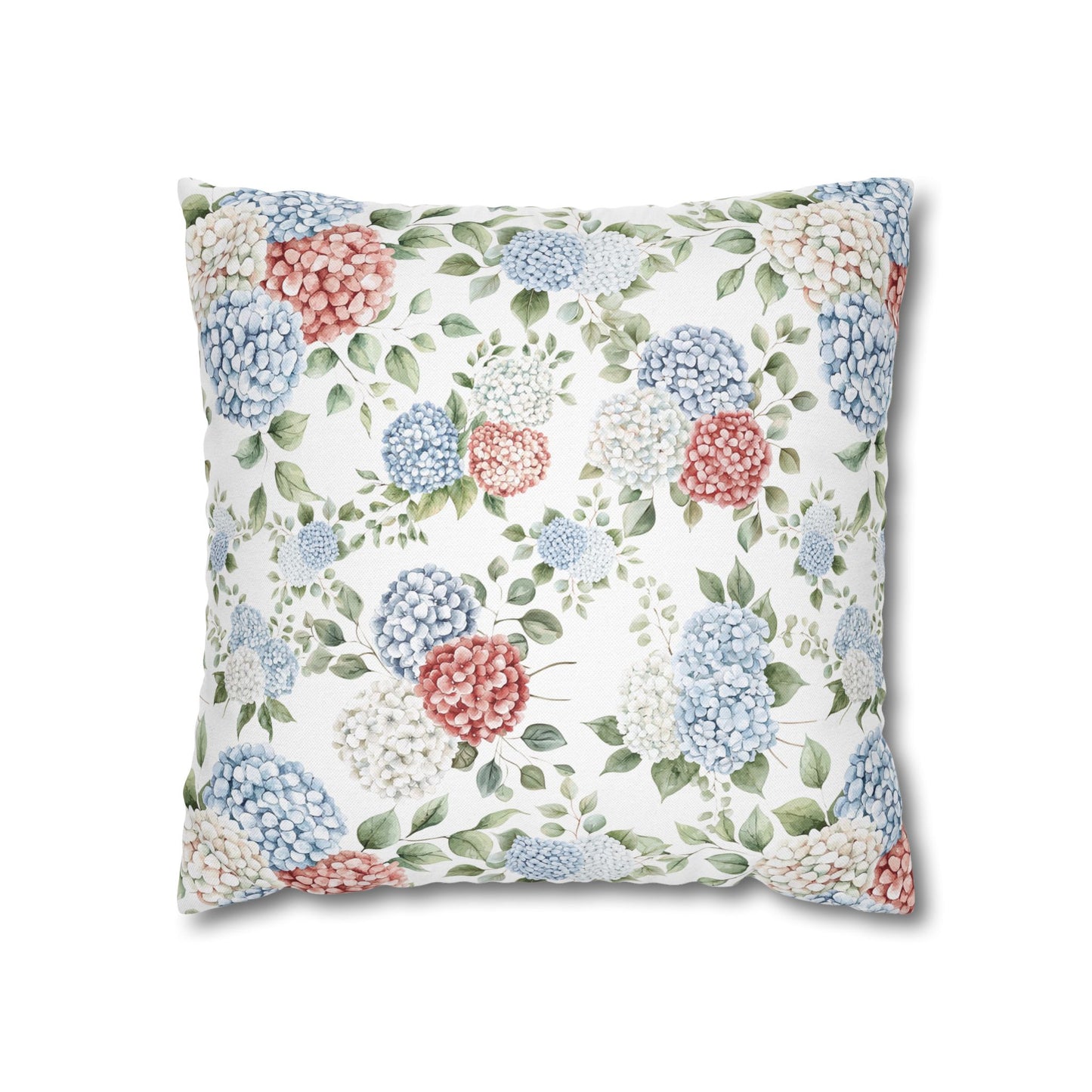 Watercolor Patriotic Hydrangea Pillow Cover, 4th of July Pillow Cover, Farmhouse Summer Decor