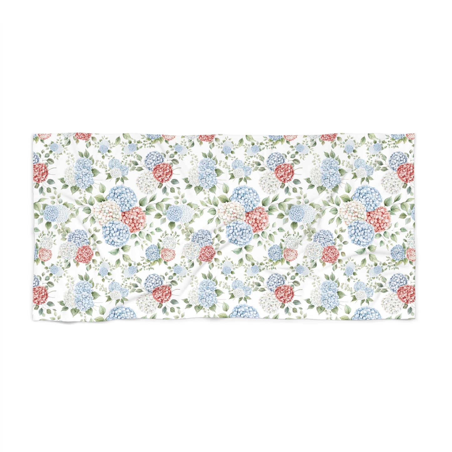 Watercolor Patriotic Summer Hydrangea Bath & Beach Towel