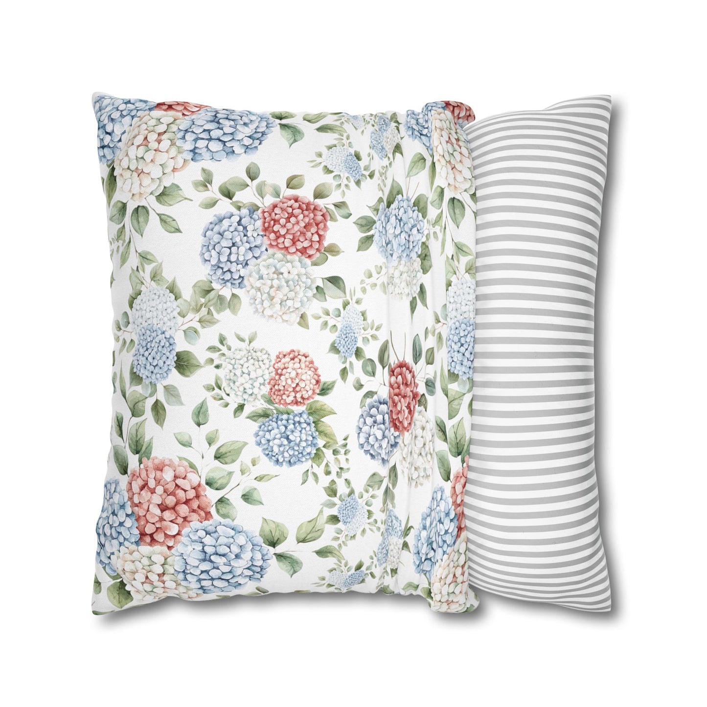 Watercolor Patriotic Hydrangea Pillow Cover, 4th of July Pillow Cover, Farmhouse Summer Decor
