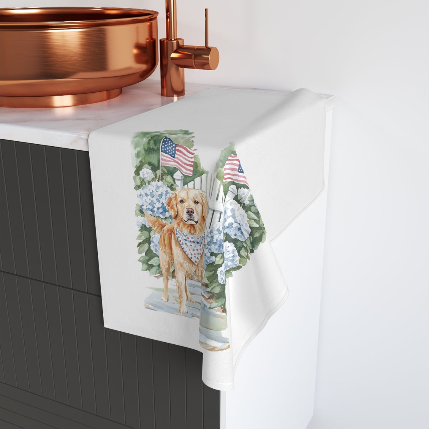 Golden Retriever Summer Patriotic Hand Towel for Bath and Kitchen