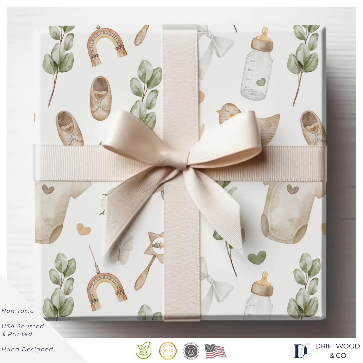 Boho Neutral Green Baby Wrapping Paper