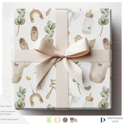 Boho Neutral Green Baby Wrapping Paper