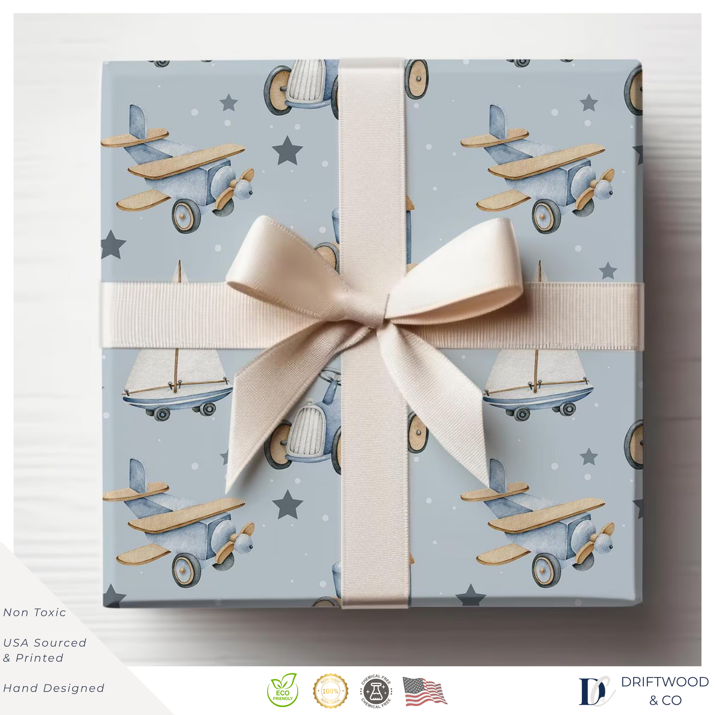 Planes Trains & Sailboats Little Boy Wrapping Paper