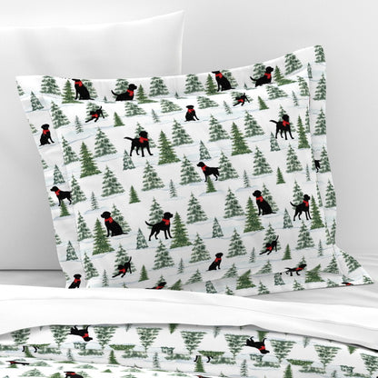Snowy Black Dog Christmas Pillow Case or Sham