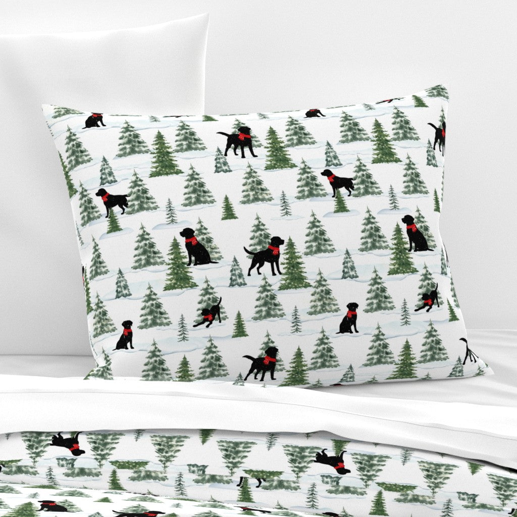 Snowy Black Dog Christmas Pillow Case or Sham