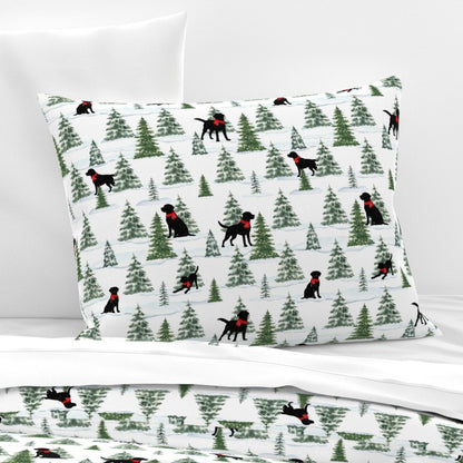 Snowy Black Dog Christmas Pillow Case or Sham