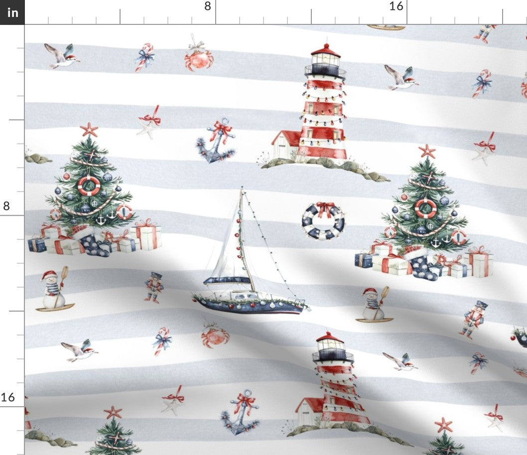 Newport Nautical Christmas Sham Pillow Cover, Christmas PIllowcase, Holiday Bedding, Sailing Christmas, Christmas Lighthouse, Marina