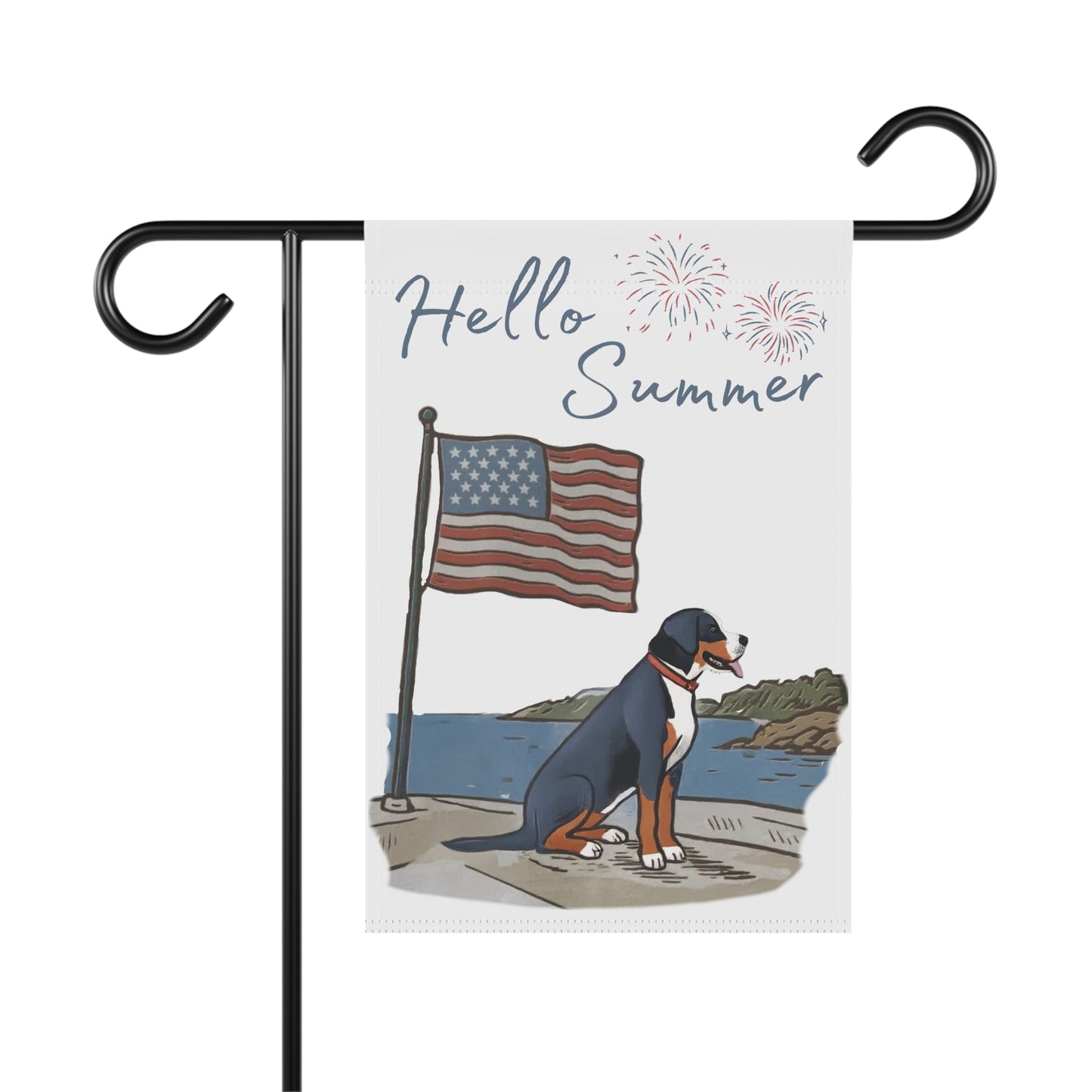 Faded, Watercolor Greater Swiss Mountain Dog Garden Flag, Hello Summer Swissy Garden Flag, Watercolor Hand drawn Dog Flag, Double Sided