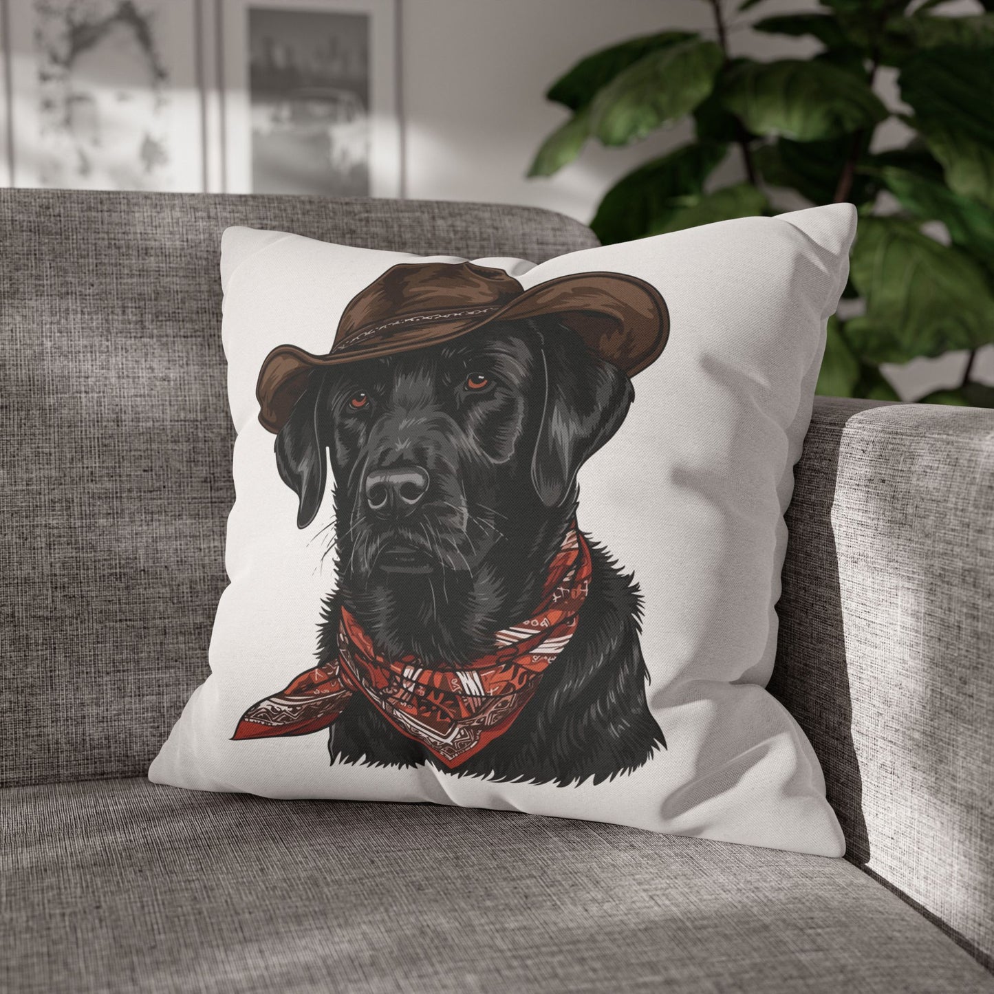 Western Black Labrador Retriever, Double Sided Pillow Cover