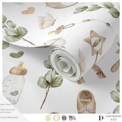 Boho Neutral Green Baby Wrapping Paper