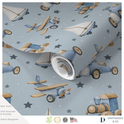 Planes Trains & Sailboats Little Boy Wrapping Paper