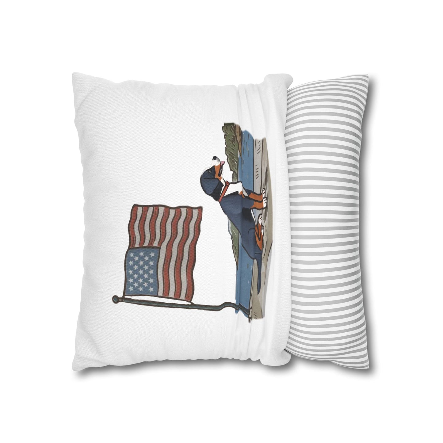Patriotic Summer Greater Swiss Mountain Dog Pillow Cover, Hand Drawn, Double-Sided Graphics, Swissy, GSMD