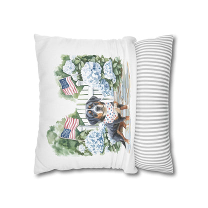 Patriotic Summer Greater Swiss Mountain Dog Pillow Cover, Hand Drawn, Double-Sided Graphics, Swissy, GSMD