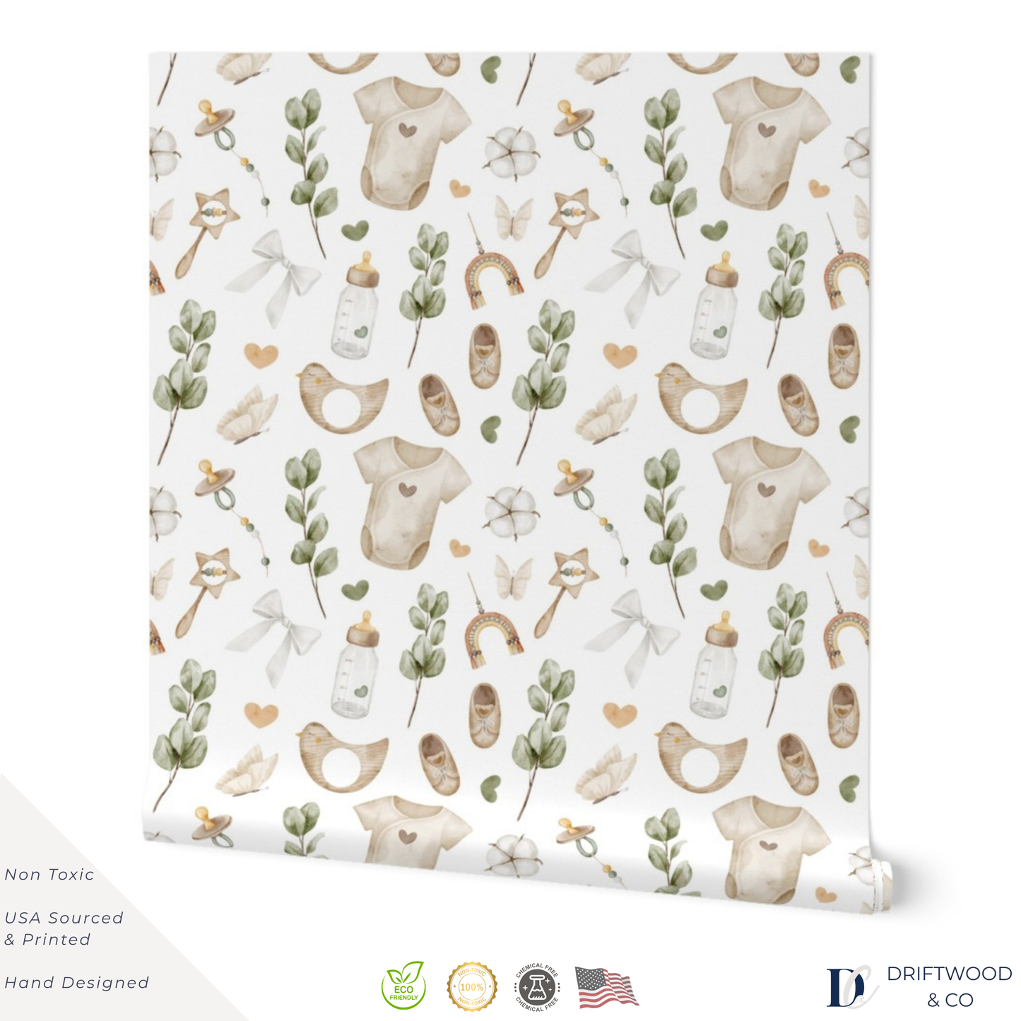 Boho Neutral Green Baby Wrapping Paper