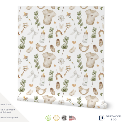 Boho Neutral Green Baby Wrapping Paper