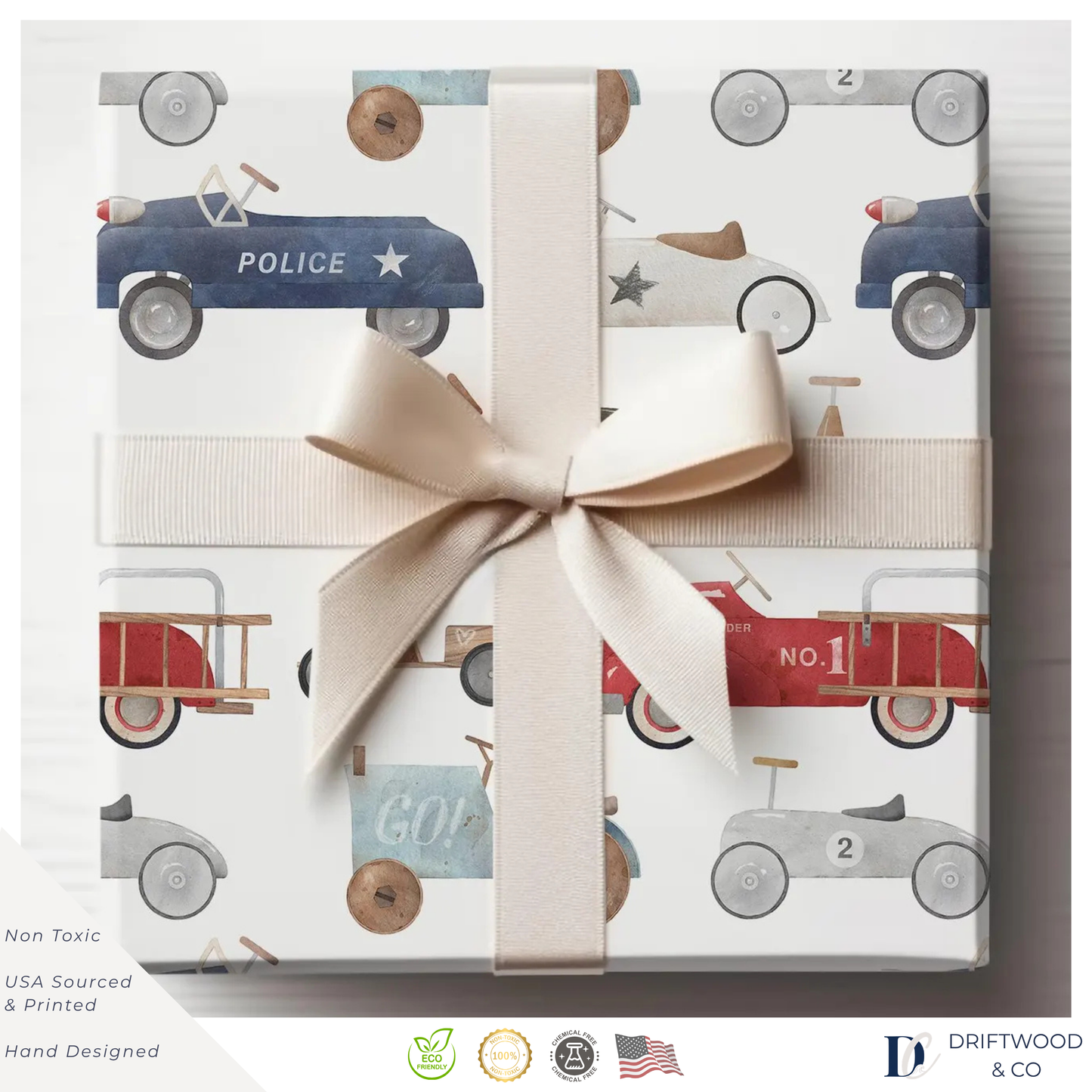 Retro Toy Pedal Cars Wrapping Paper