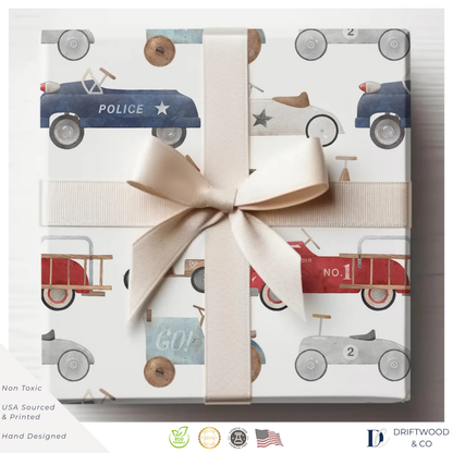 Retro Toy Pedal Cars Wrapping Paper