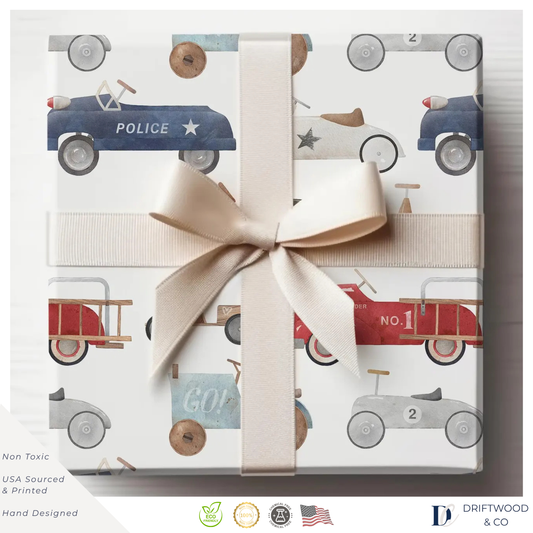 Retro Toy Pedal Cars Wrapping Paper