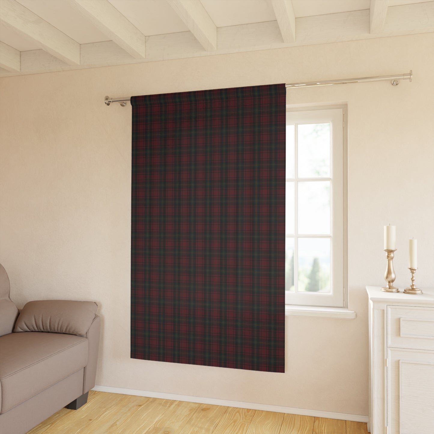 Christmas Tartan Plaid Window Curtain Panel