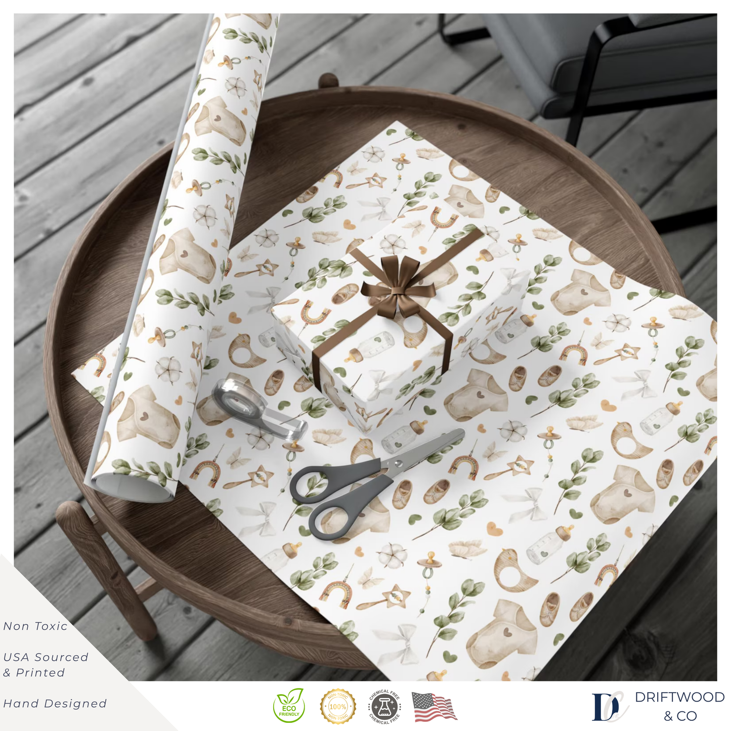 Boho Neutral Green Baby Wrapping Paper