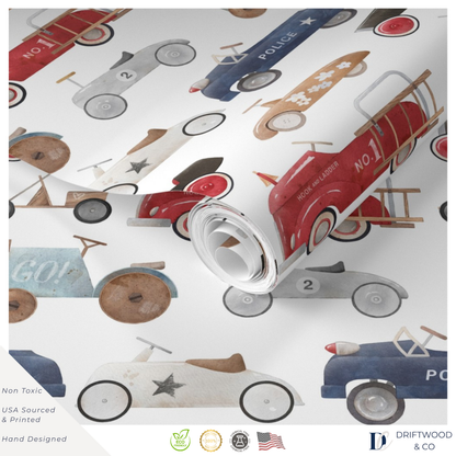 Retro Toy Pedal Cars Wrapping Paper