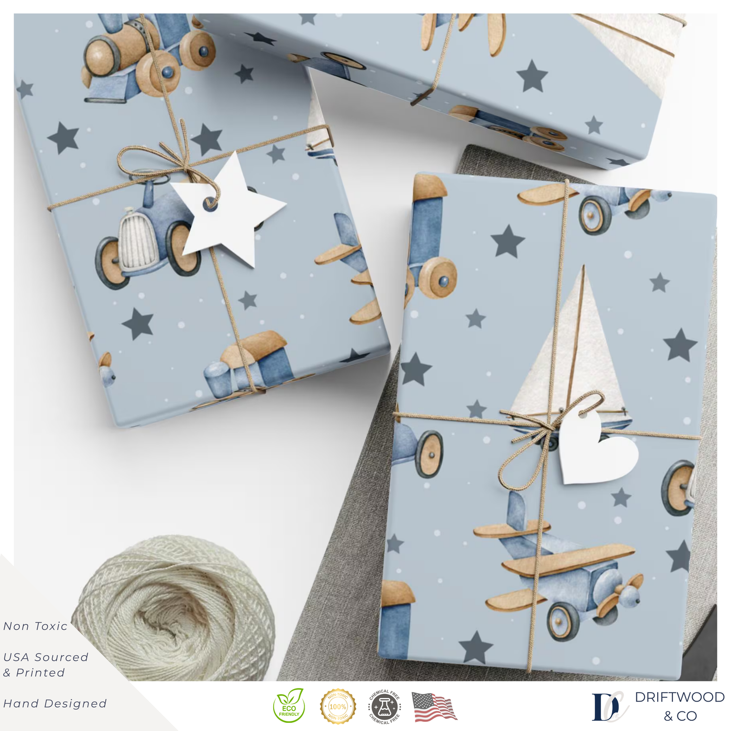 Planes Trains & Sailboats Little Boy Wrapping Paper