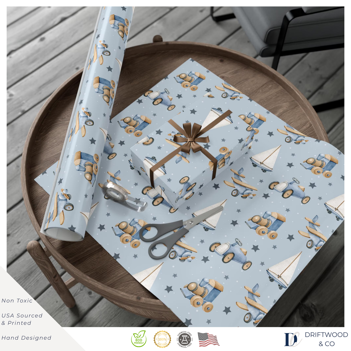 Planes Trains & Sailboats Little Boy Wrapping Paper