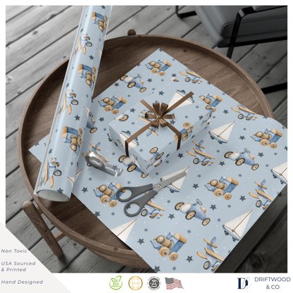Planes Trains & Sailboats Little Boy Wrapping Paper