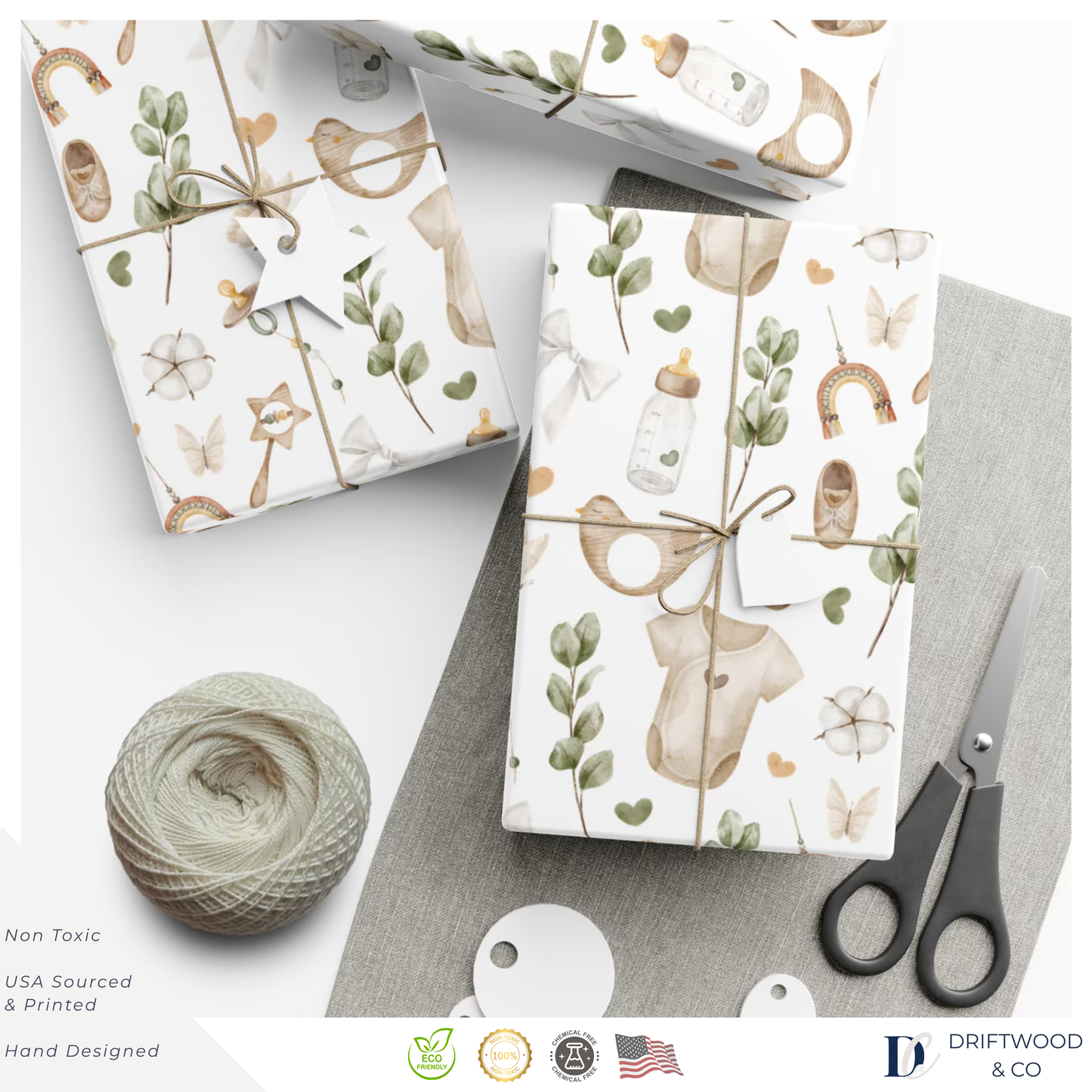 Boho Neutral Green Baby Wrapping Paper