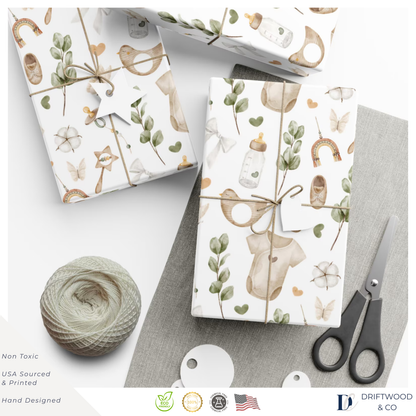 Boho Neutral Green Baby Wrapping Paper