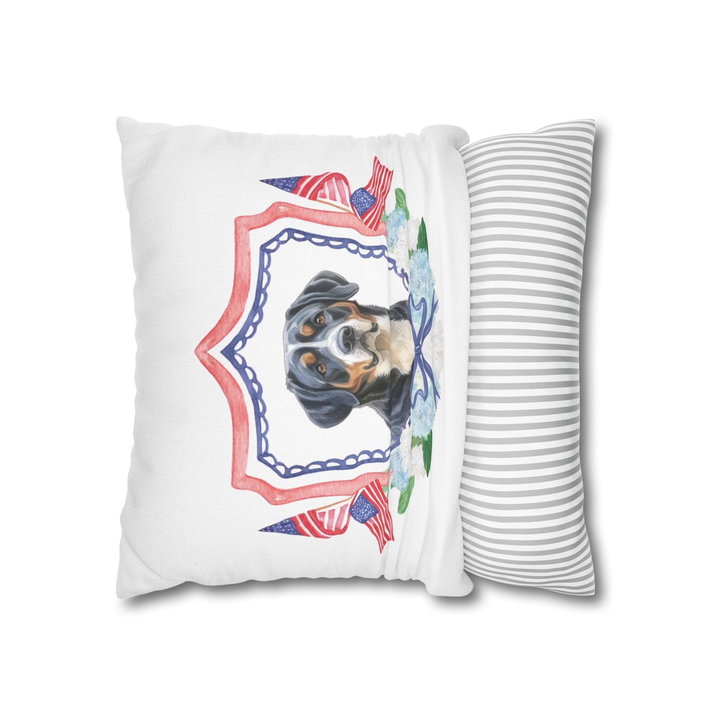 Summer Swissy in the USA, Greater Swiss Mountain Dog Pillow Cover, Hand Drawn, Double-Sided Graphics, Swissy, GSMD