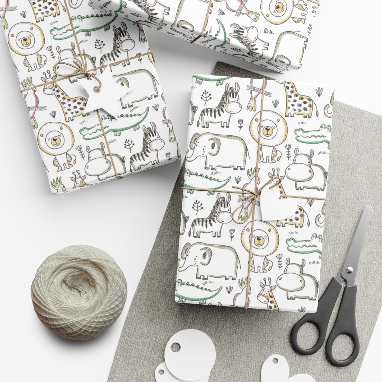 Jungle Safari Kids Wrapping Paper, Baby Shower  Gift Wrap Roll, Birthday Gift Wrap, Birthday Party, Animals